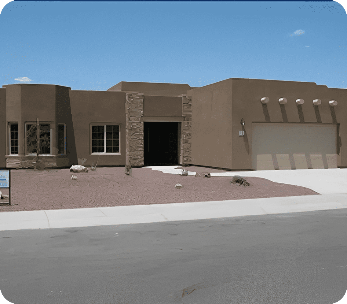 Contemporary stucco house with garage